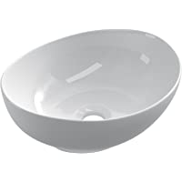STARBATH PLUS - Lavabo sobre encimera Ovalado – Color Blanco Brillo – Cerámica extrafina – Elegante y Resistente…